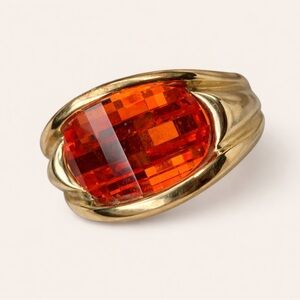 925 sterling silver gold plated orange cocktail ring oval faceted statement